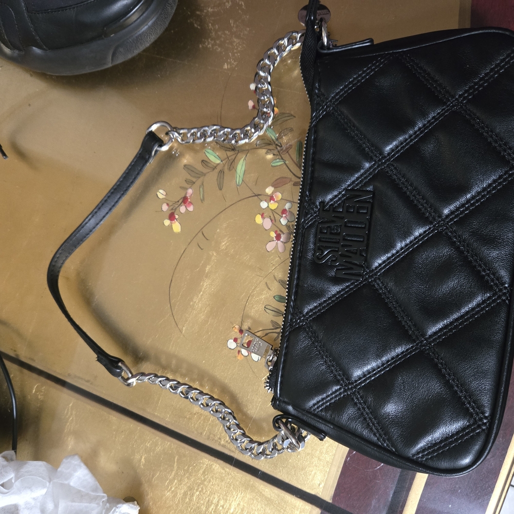 Steve Madden Black Quilted Shoulder Bag with Chain Strap